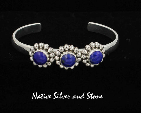 Z Artie Yellowhorse - Navajo<br>BCLSB<br>1/4" Bracelet Cuff<br>8mm x 3 Round Lapis  Lazuli<br>Single Bead<br>Sterling Silver<br>Size 6-1/8 (Small)