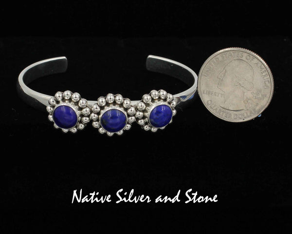 Z Artie Yellowhorse - Navajo<br>BCLSB<br>1/4" Bracelet Cuff<br>8mm x 3 Round Lapis  Lazuli<br>Single Bead<br>Sterling Silver<br>Size 6-1/8 (Small)