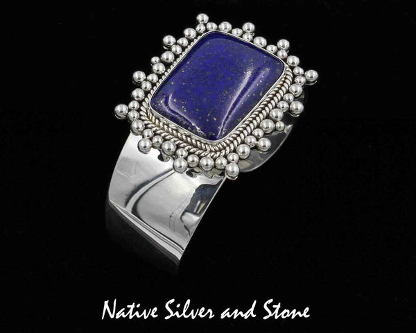 Z Artie Yellowhorse - Navajo<br>BCLTBB<br>1" Bracelet Cuff<br>Tapered<br>21mm x 30mm Lapis Lazuli - Large Trapezoid <br>Single Twist & Burst Bead<br>Sterling Silver<br>Size 5-15/16" (Small-Small)