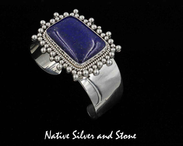 Z Artie Yellowhorse - Navajo<br>BCLTBB<br>1" Bracelet Cuff<br>Tapered<br>21mm x 30mm Lapis Lazuli - Large Trapezoid <br>Single Twist & Burst Bead<br>Sterling Silver<br>Size 5-15/16" (Small-Small)