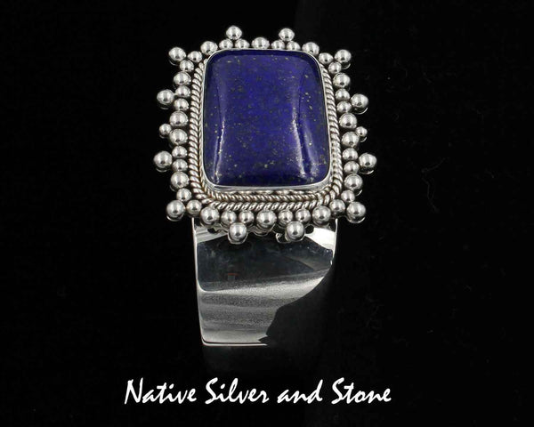 Z Artie Yellowhorse - Navajo<br>BCLTBB<br>1" Bracelet Cuff<br>Tapered<br>21mm x 30mm Lapis Lazuli - Large Trapezoid <br>Single Twist & Burst Bead<br>Sterling Silver<br>Size 5-15/16" (Small-Small)