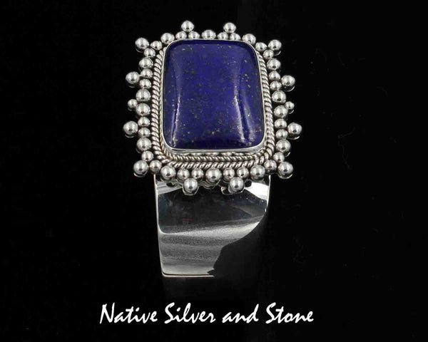 Z Artie Yellowhorse - Navajo<br>BCLTBB<br>1" Bracelet Cuff<br>Tapered<br>21mm x 30mm Lapis Lazuli - Large Trapezoid <br>Single Twist & Burst Bead<br>Sterling Silver<br>Size 5-15/16" (Small-Small)