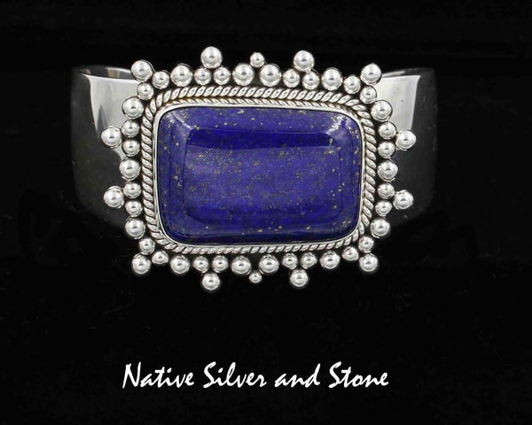 Z Artie Yellowhorse - Navajo<br>BCLTBB<br>1" Bracelet Cuff<br>Tapered<br>21mm x 30mm Lapis Lazuli - Large Trapezoid <br>Single Twist & Burst Bead<br>Sterling Silver<br>Size 5-15/16" (Small-Small)