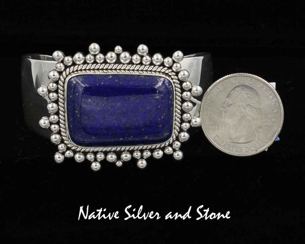 Z Artie Yellowhorse - Navajo<br>BCLTBB<br>1" Bracelet Cuff<br>Tapered<br>21mm x 30mm Lapis Lazuli - Large Trapezoid <br>Single Twist & Burst Bead<br>Sterling Silver<br>Size 5-15/16" (Small-Small)