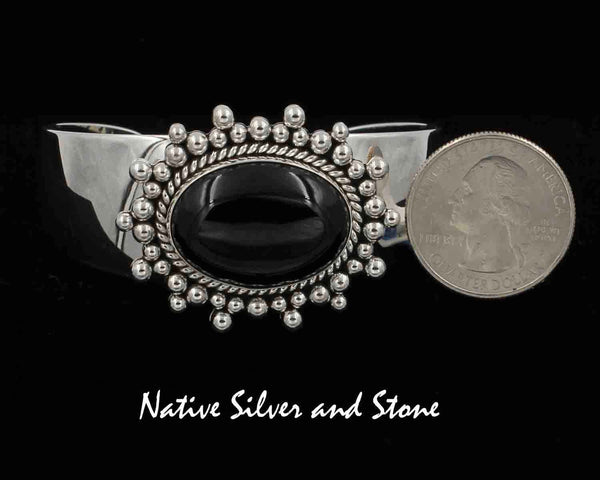 Z  Artie Yellowhorse - Navajo<br>Bracelet - Cuff<br>18mm x 25mm Onyx Horizontal Oval <br>Twist and Burst Beads<br>Sterling Silver<br>Size 6-5/16" (Small-Medium)