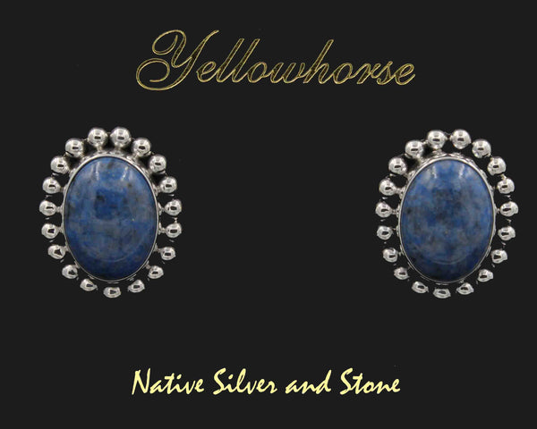 Z Artie Yellowhorse - Navajo<br>ERPLSB<br>7/8" Earrings<br>15mm Denim Lapis Ovals<br>Single Bead<br>Sterling Silver