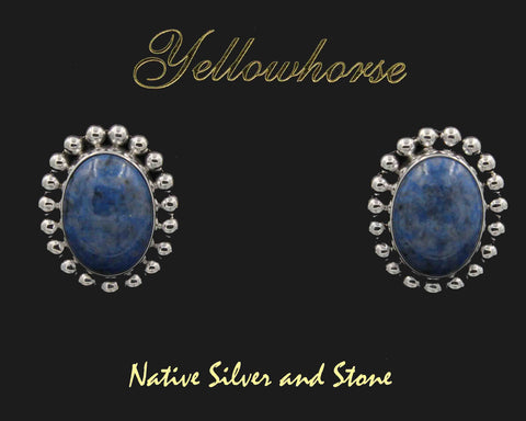 Z Artie Yellowhorse - Navajo<br>ERPLSB<br>7/8" Earrings<br>15mm Denim Lapis Ovals<br>Single Bead<br>Sterling Silver
