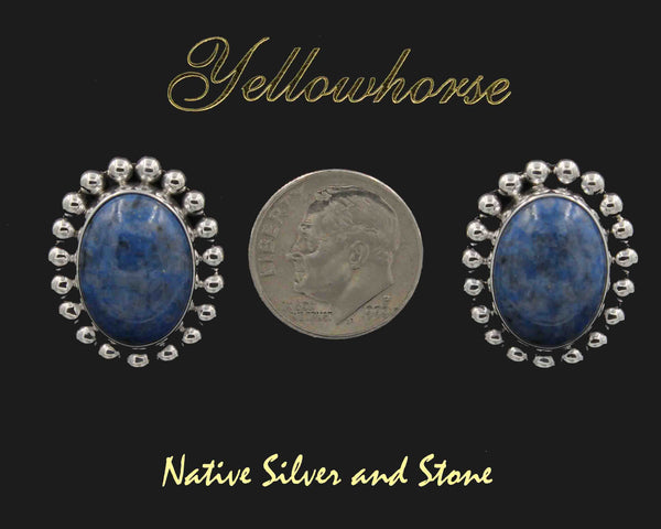 Z Artie Yellowhorse - Navajo<br>ERPLSB<br>7/8" Earrings<br>15mm Denim Lapis Ovals<br>Single Bead<br>Sterling Silver