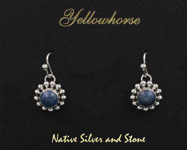 Z Artie Yellowhorse - Navajo<br>9/16" Earrings<br>8mm Round<br>Denim Lapis<br>Single Bead<br>Hook<br>Sterling Silver
