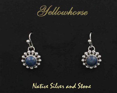 Z Artie Yellowhorse - Navajo<br>9/16" Earrings<br>8mm Round<br>Denim Lapis<br>Single Bead<br>Hook<br>Sterling Silver