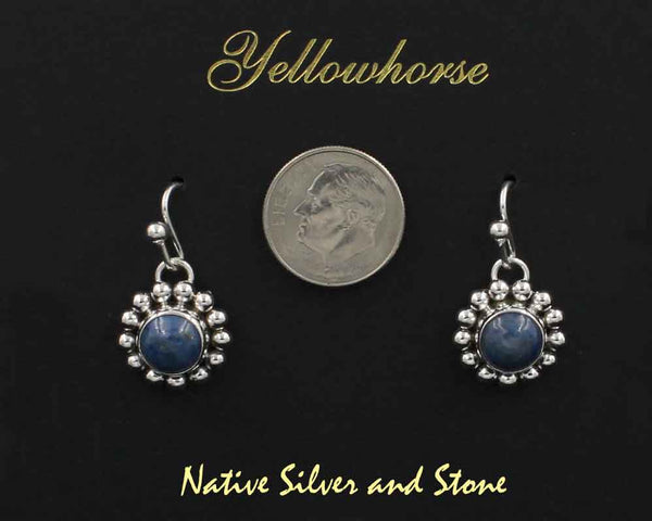 Z Artie Yellowhorse - Navajo<br>9/16" Earrings<br>8mm Round<br>Denim Lapis<br>Single Bead<br>Hook<br>Sterling Silver