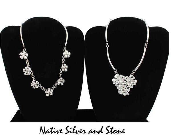 Z Artie Yellowhorse-Navajo<br>Necklace Flower<br>Single Layer Dogwood 7 Blossoms<br>Sterling Silver