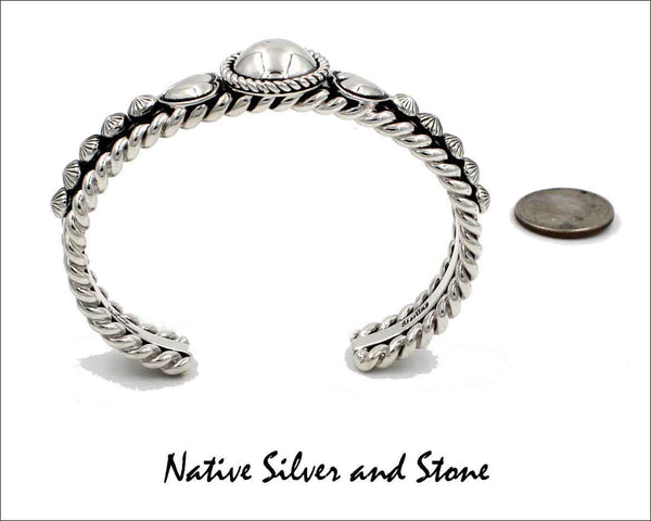 Z Artie Yellowhorse - Navajo<br>7/16" Bracelet Cuff<br>5/8" Dome w Twist<br>Dual Hearts, & Shots<br>Sterling Silver<br>Size 6-1/8 (Small-Medium)