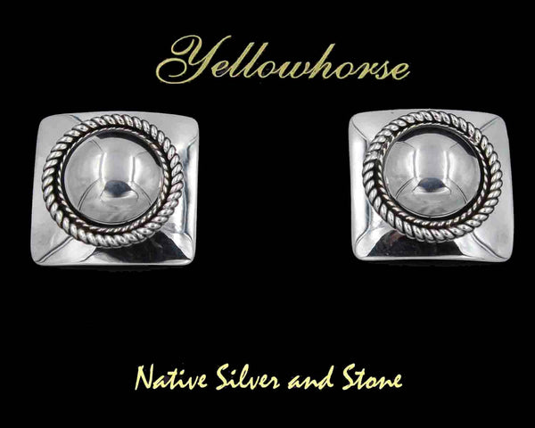 Z Artie Yellowhorse - Navajo<br>1" Earrings<br>Silver Domed Squares<br>Single Twist-wire<br>Post<br>Sterling Silver
