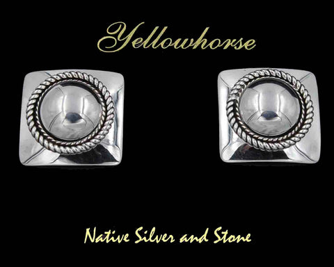 Z Artie Yellowhorse - Navajo<br>1" Earrings<br>Silver Domed Squares<br>Single Twist-wire<br>Post<br>Sterling Silver