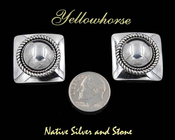 Z Artie Yellowhorse - Navajo<br>1" Earrings<br>Silver Domed Squares<br>Single Twist-wire<br>Post<br>Sterling Silver