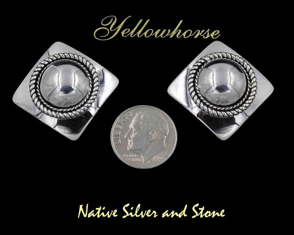 Z Artie Yellowhorse - Navajo<br>1" Earrings<br>Silver Domed Squares<br>Single Twist-wire<br>Post<br>Sterling Silver