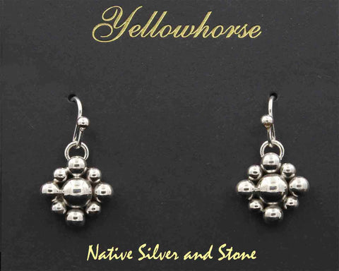 Z Artie Yellowhorse - Navajo<br>9/16" Earrings<br>Medium Vertical Diamond<br>9 Beads Cluster<br>Hook<br>Sterling Silver