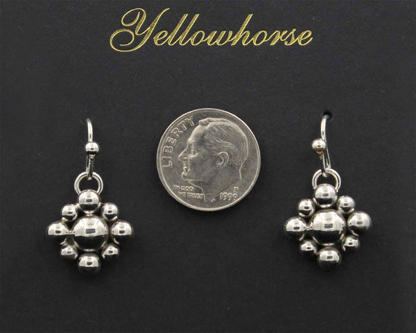Z Artie Yellowhorse - Navajo<br>9/16" Earrings<br>Medium Vertical Diamond<br>9 Beads Cluster<br>Hook<br>Sterling Silver