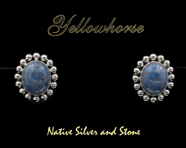 Artie Yellowhorse - Navajo<br>ERPLSB<br>3/4" Earrings<br>12mm Denim Lapis Ovals<br>Single Bead<br>Post<br>Sterling Silver