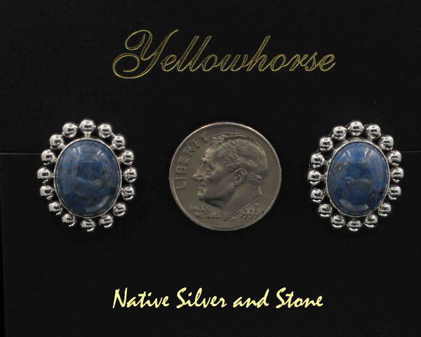 Artie Yellowhorse - Navajo<br>ERPLSB<br>3/4" Earrings<br>12mm Denim Lapis Ovals<br>Single Bead<br>Post<br>Sterling Silver