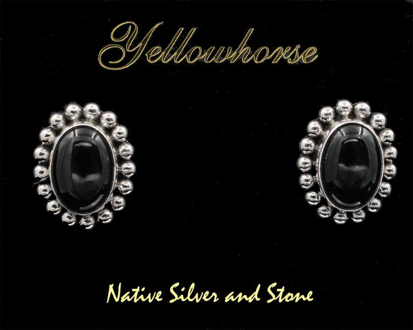 Z Artie Yellowhorse - Navajo<br>ERPOSB<br>13/16" Earrings<br>14mm Onyx Ovals<br>Single Bead<br>Sterling Silver