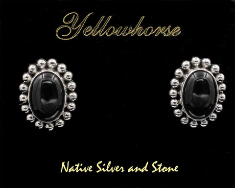 Z Artie Yellowhorse - Navajo<br>ERPOSB<br>13/16" Earrings<br>14mm Onyx Ovals<br>Single Bead<br>Sterling Silver
