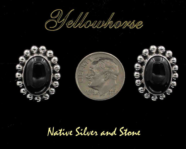 Z Artie Yellowhorse - Navajo<br>ERPOSB<br>13/16" Earrings<br>14mm Onyx Ovals<br>Single Bead<br>Sterling Silver