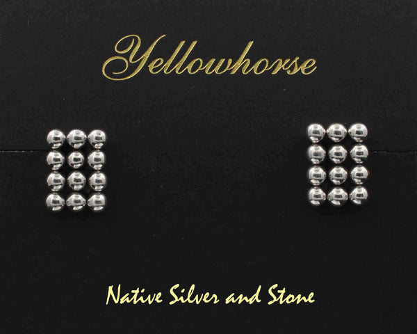 Z Artie Yellowhorse - Navajo<br>1/2" Earrings<br>Vertical Rectangle of 12 Small Beads<br>Post<br>Sterling Silver
