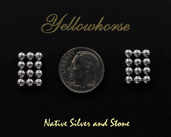 Z Artie Yellowhorse - Navajo<br>1/2" Earrings<br>Vertical Rectangle of 12 Small Beads<br>Post<br>Sterling Silver