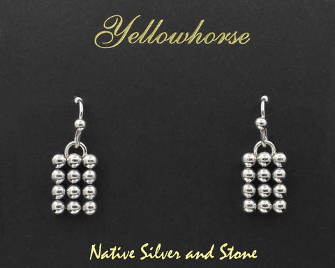 Z Artie Yellowhorse - Navajo<br>1/2" Earrings<br>Vertical Rectangle of 12 Small Beads<br>Hook<br>Sterling Silver