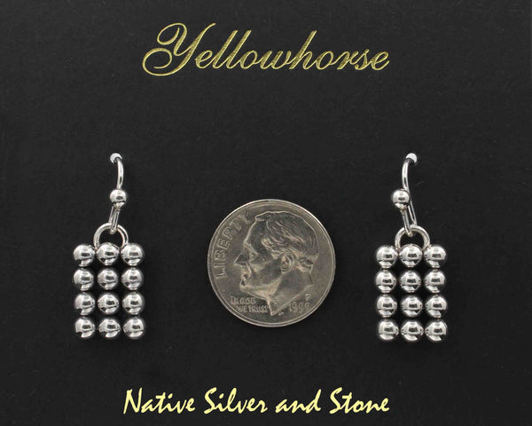Z Artie Yellowhorse - Navajo<br>1/2" Earrings<br>Vertical Rectangle of 12 Small Beads<br>Hook<br>Sterling Silver