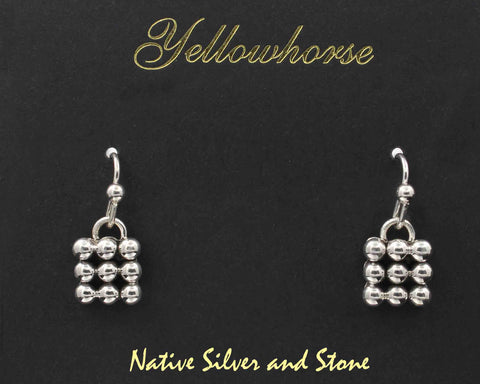 Z Artie Yellowhorse<br>Navajo Jewelry<br>3/8" Earrings <br>Small Vertical Square<br>9 Small Beads<br>Hook<br> Sterling Silver