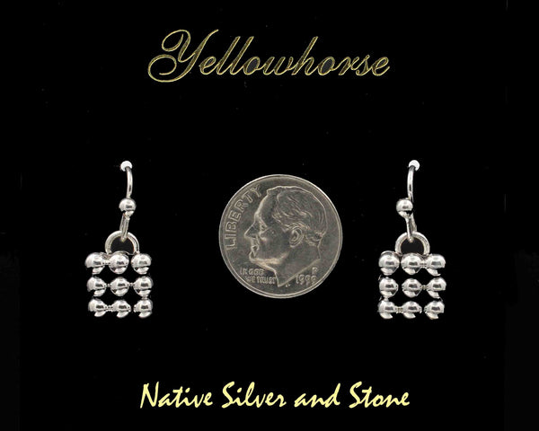 Z Artie Yellowhorse<br>Navajo Jewelry<br>3/8" Earrings <br>Small Vertical Square<br>9 Small Beads<br>Hook<br> Sterling Silver