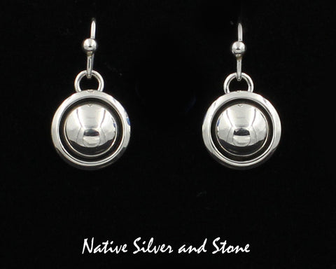 Z Artie Yellowhorse - Navajo<br>1/2" Earrings<br>Shadowbox<br>10mm Silver Dome<br>Hook<br>Sterling Silver  0917
