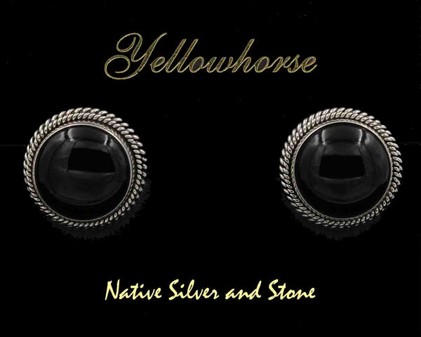 Z Artie Yellowhorse - Navajo<br>3/4" Earrings<br>15mm Black Onyx<br>Double Twist<br>Post<br>Sterling Silver