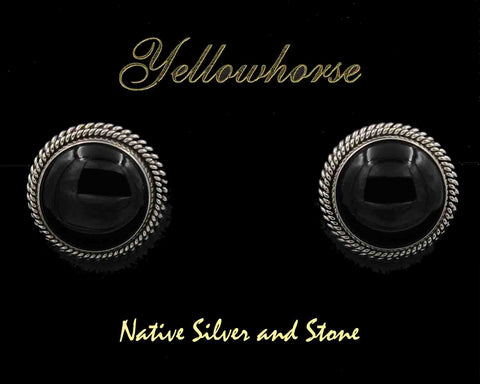 Z Artie Yellowhorse - Navajo<br>3/4" Earrings<br>15mm Black Onyx<br>Double Twist<br>Post<br>Sterling Silver