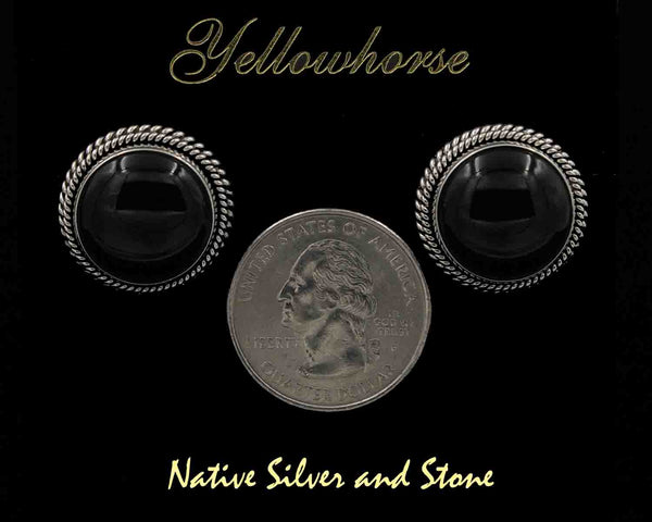 Z Artie Yellowhorse - Navajo<br>3/4" Earrings<br>15mm Black Onyx<br>Double Twist<br>Post<br>Sterling Silver