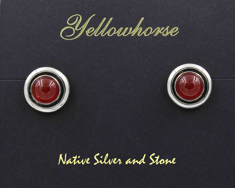 Z Artie Yellowhorse - Navajo<br>1/2" Earrings - Round<br>8mm Carnelian<br>Shadowbox<br>Post<br>Sterling Silver