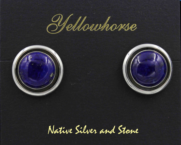Z Artie Yellowhorse - Navajo<br>3/4" Earrings - Round<br>Shadowbox<br>14mm Lapis Lazuli<br>Post<br>Sterling Silver