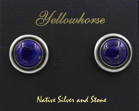 Z Artie Yellowhorse - Navajo<br>3/4" Earrings - Round<br>Shadowbox<br>14mm Lapis Lazuli<br>Post<br>Sterling Silver