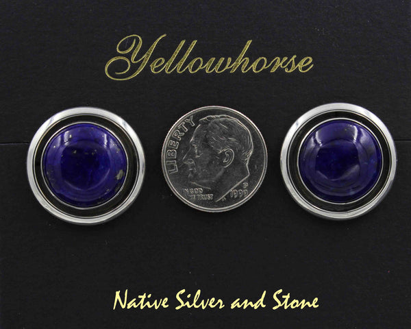Z Artie Yellowhorse - Navajo<br>3/4" Earrings - Round<br>Shadowbox<br>14mm Lapis Lazuli<br>Post<br>Sterling Silver