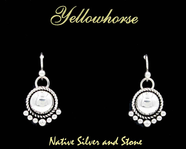 Z Artie Yellowhorse - Navajo<br>1/2" Earrings<br>Silver Small Dome<br>Single Twist & 7 Bead Accent<br>Hook<br>Sterling All-Silver