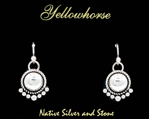 Z Artie Yellowhorse - Navajo<br>1/2" Earrings<br>Silver Small Dome<br>Single Twist & 7 Bead Accent<br>Hook<br>Sterling All-Silver