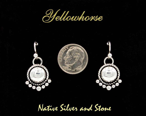 Z Artie Yellowhorse - Navajo<br>1/2" Earrings<br>Silver Small Dome<br>Single Twist & 7 Bead Accent<br>Hook<br>Sterling All-Silver