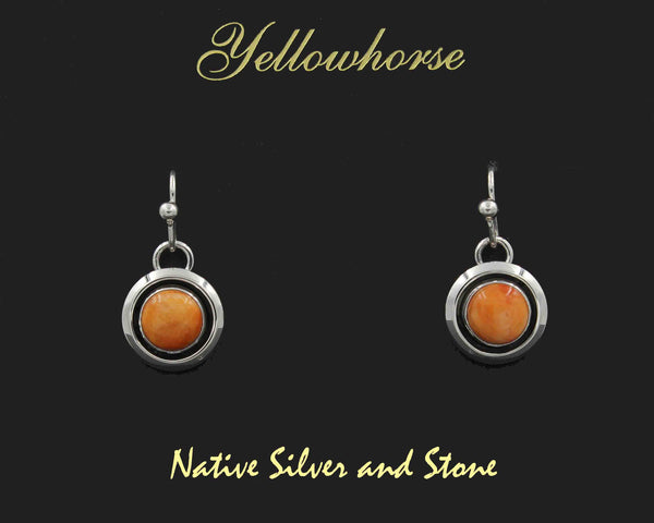 Z Artie Yellowhorse - Navajo<br>1/2" Earrings - Round<br>8mm Orange Spiny<br>Shadowbox<br>Hook<br>Sterling Silver