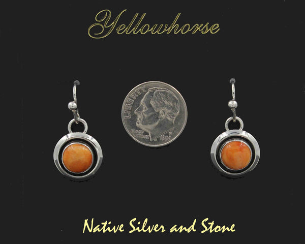 Z Artie Yellowhorse - Navajo<br>1/2" Earrings - Round<br>8mm Orange Spiny<br>Shadowbox<br>Hook<br>Sterling Silver