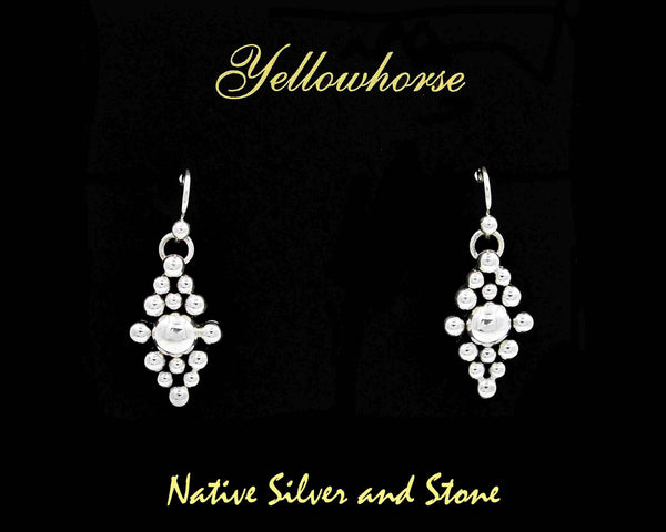 Z Artie Yellowhorse - Navajo<br>7/8" Earrings<br>Diamond Shaped Silver Beaded<br>Hook<br>Sterling All-Silver