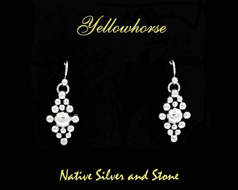 Z Artie Yellowhorse - Navajo<br>7/8" Earrings<br>Diamond Shaped Silver Beaded<br>Hook<br>Sterling All-Silver