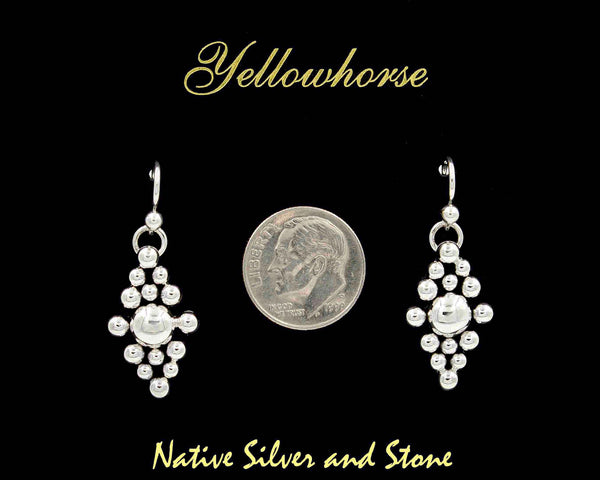 Z Artie Yellowhorse - Navajo<br>7/8" Earrings<br>Diamond Shaped Silver Beaded<br>Hook<br>Sterling All-Silver